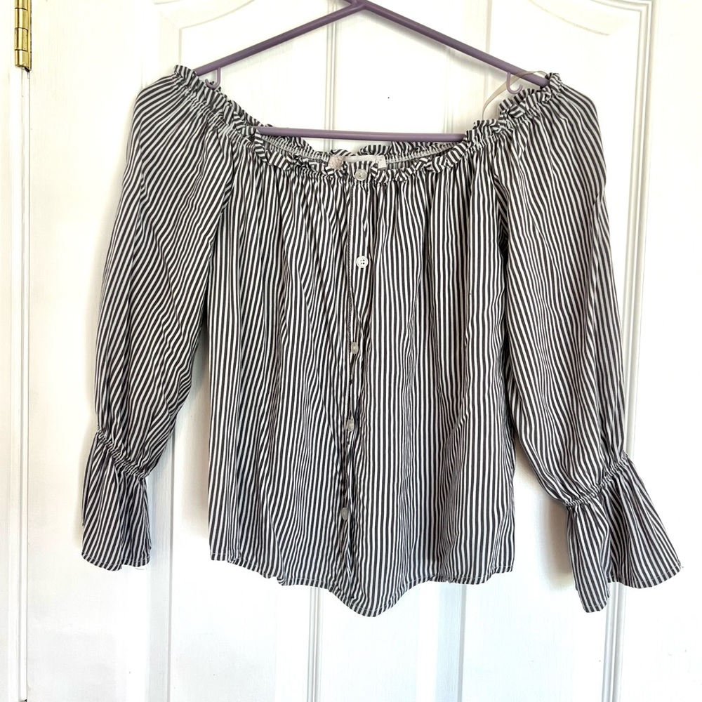 Off Shoulder blue & white striped top